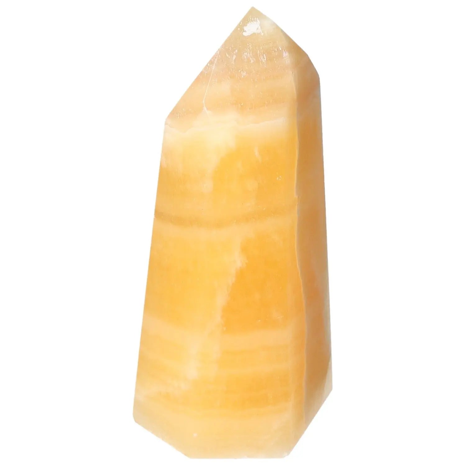 Mexican Calcite Obelisk by Sylvia Crystals, symbolizing spiritual awakening, boosting confidence and radiating positive energy.