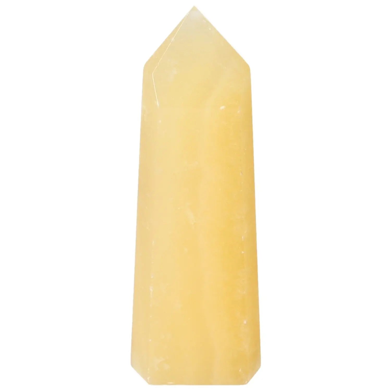 Mexican Calcite Obelisk from Sylvia Crystals, enhancing self-confidence and elegance with its luxurious, spiritual allure.