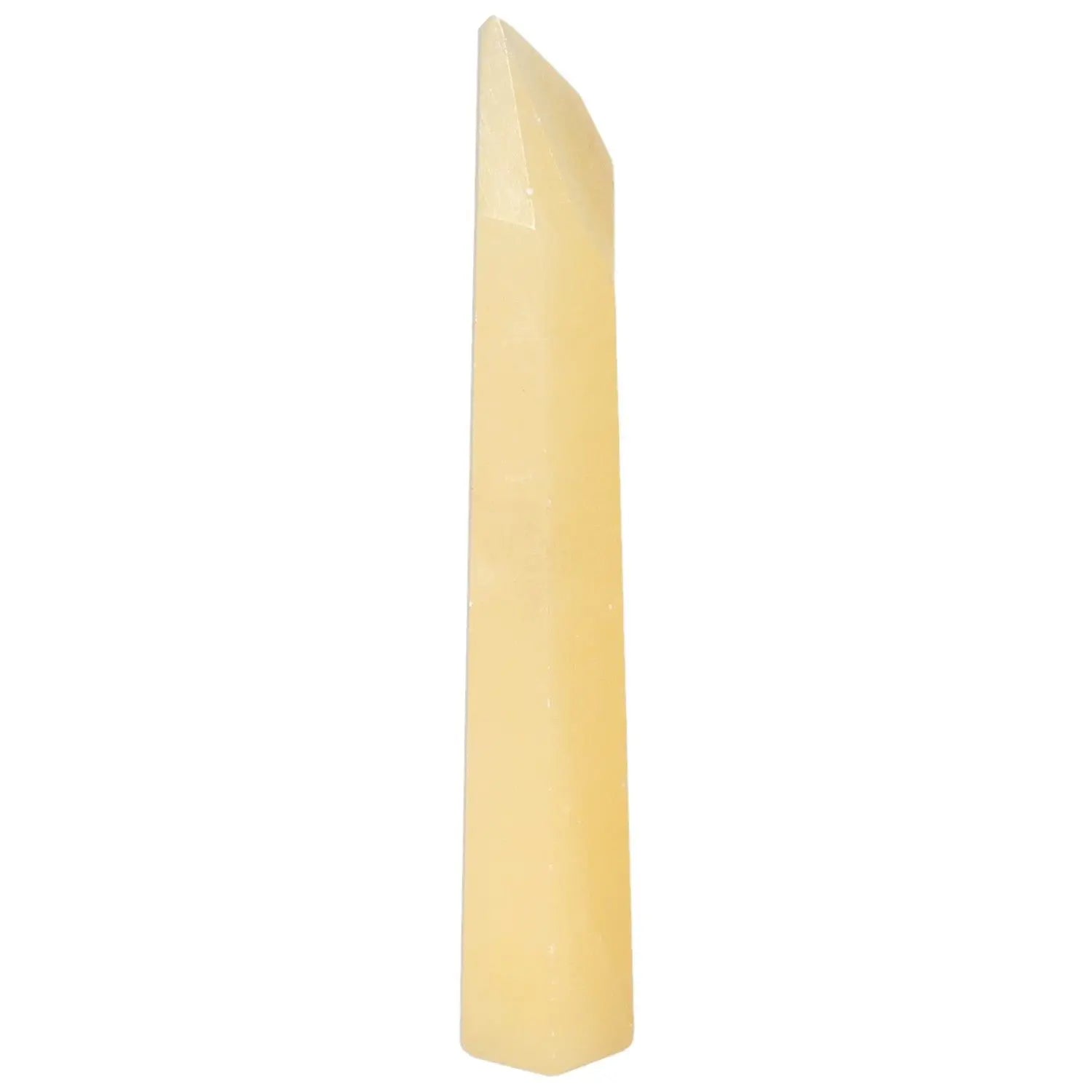 Elegant Mexican Calcite Obelisk for luxury and spiritual enhancement by Sylvia Crystals.