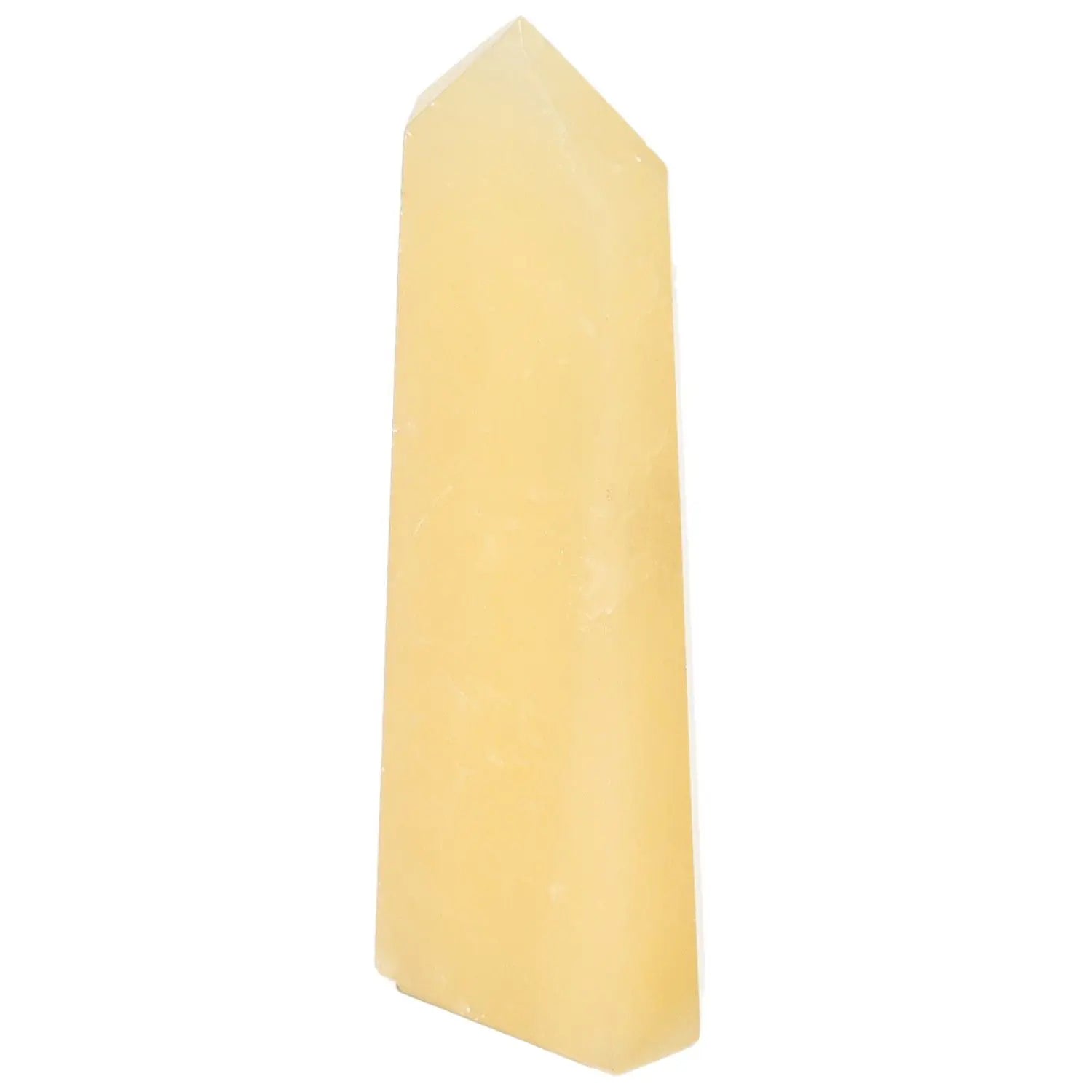 Mexican Calcite Obelisk from Sylvia Crystals, enhancing self-confidence and motivation with timeless elegance and spirituality.