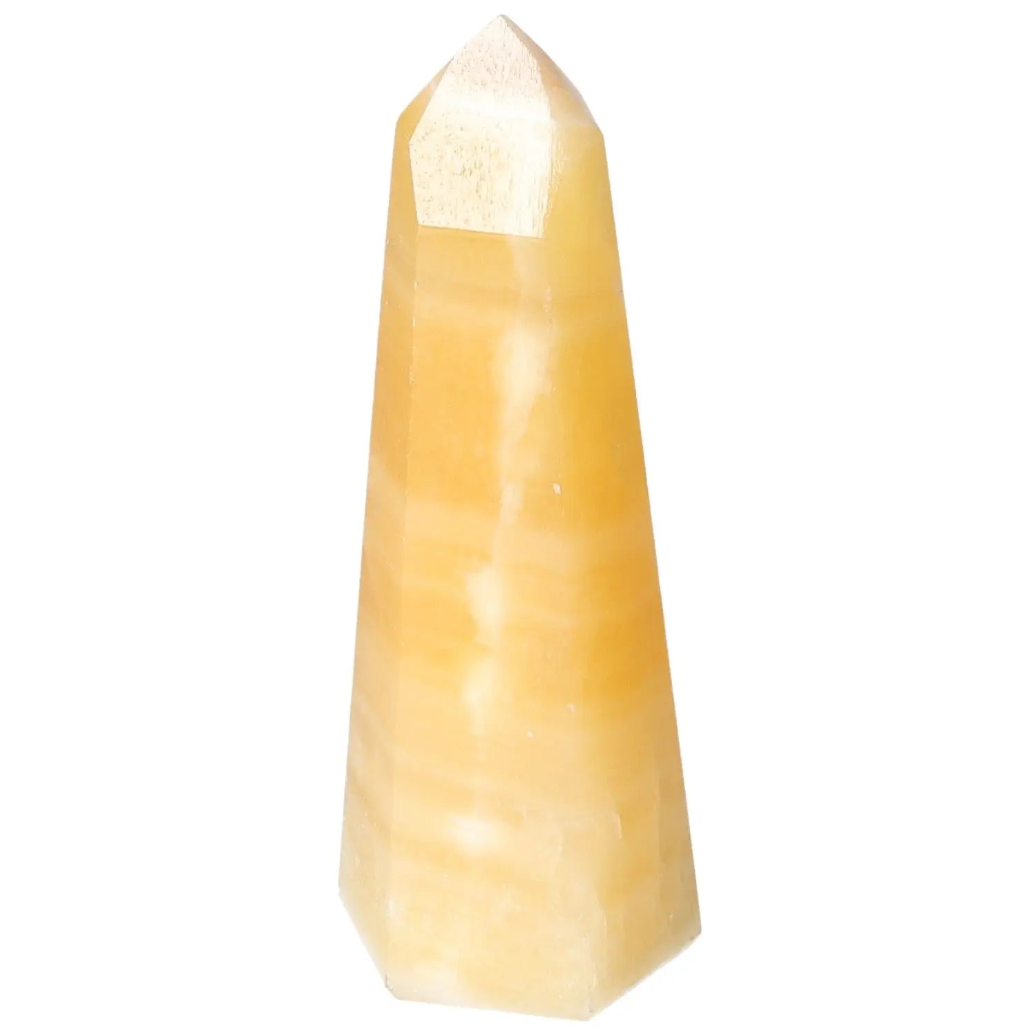 Mexican Calcite Obelisk by Sylvia Crystals, a decorative piece for spiritual vitality, enhancing self-confidence and energy.