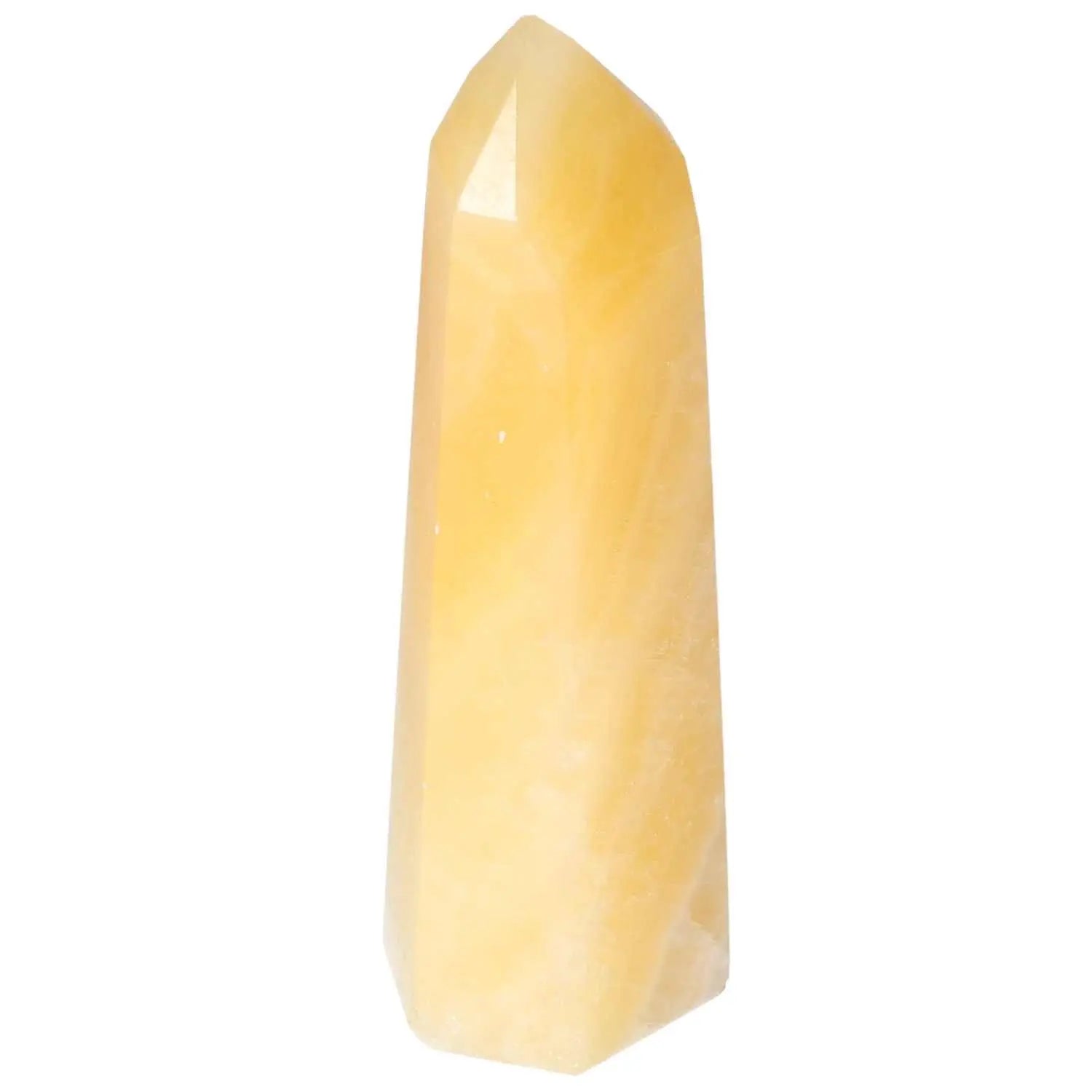Mexican Calcite Obelisk from Sylvia Crystals, enhancing self-confidence and energy, featuring premium craftsmanship and natural beauty.