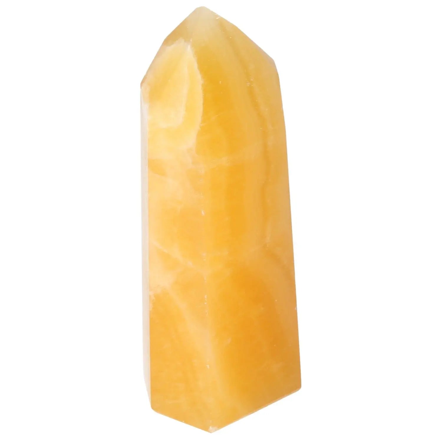 Mexican Calcite Obelisk from Sylvia Crystals, renowned for enhancing positivity and spiritual illumination, boosting confidence and goals.