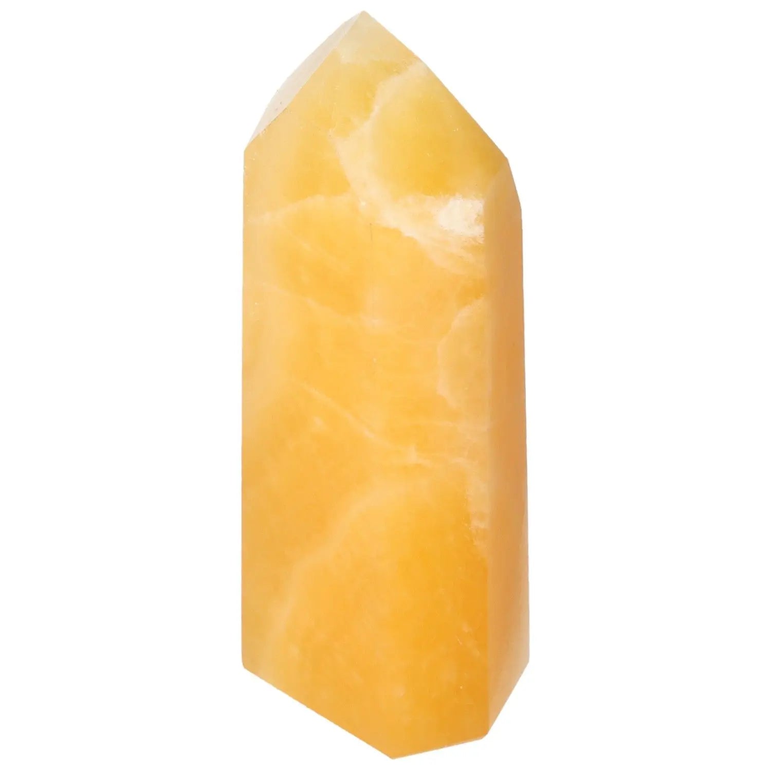 Mexican Calcite Obelisk, enhancing positivity and self-confidence, available from Sylvia Crystals. Perfect for students and professionals.