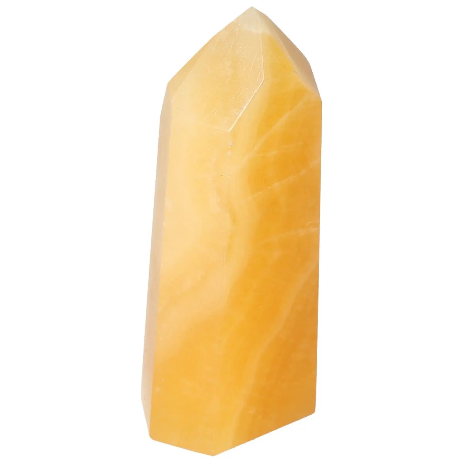 Mexican Calcite Obelisk by Sylvia Crystals, enhances positivity and self-confidence. Premium, handpicked spiritual crystal.