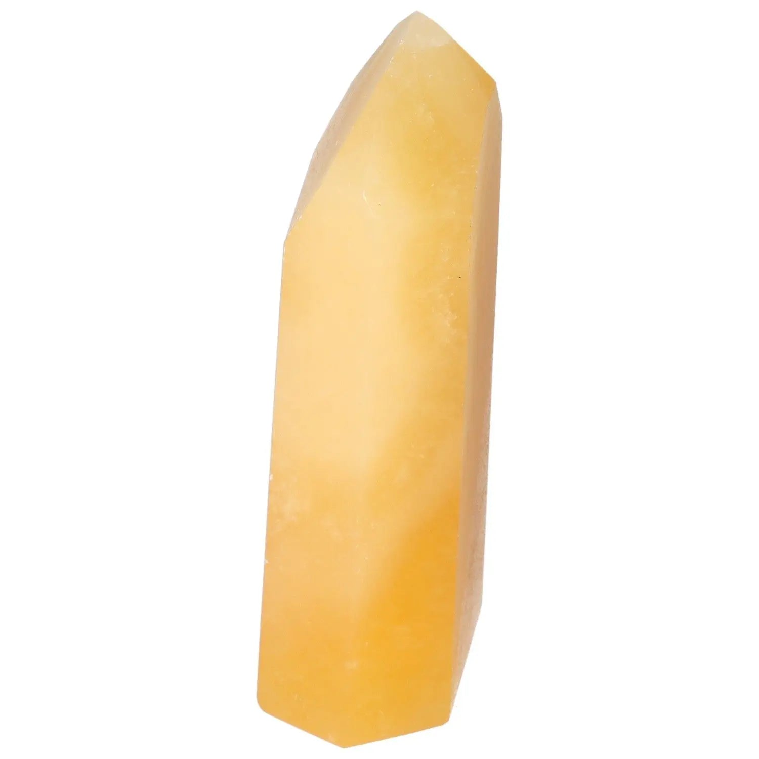 Mexican Calcite Obelisk from Sylvia Crystals, promoting positivity and self-confidence, handpicked for luxury and spiritual growth.