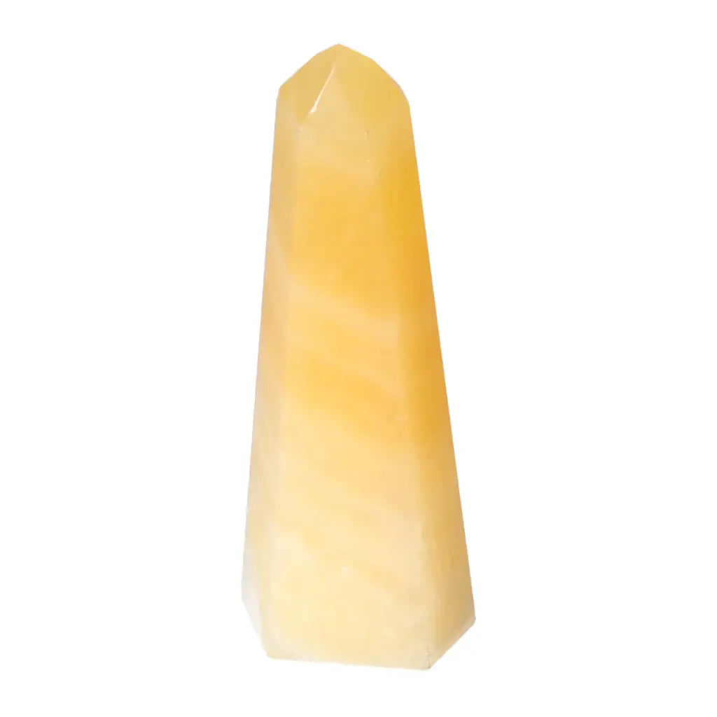 Mexican Calcite Obelisk from Sylvia Crystals, luxurious yellow stone, enhances self-confidence and clears negative energies.