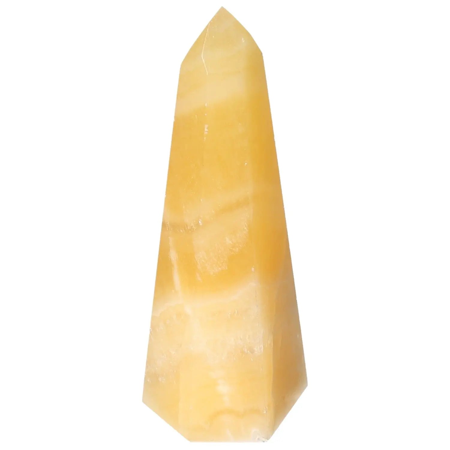 Elegant Mexican Calcite Obelisk from Sylvia Crystals, a premium spiritual tool for aesthetic beauty and conscious luxury.