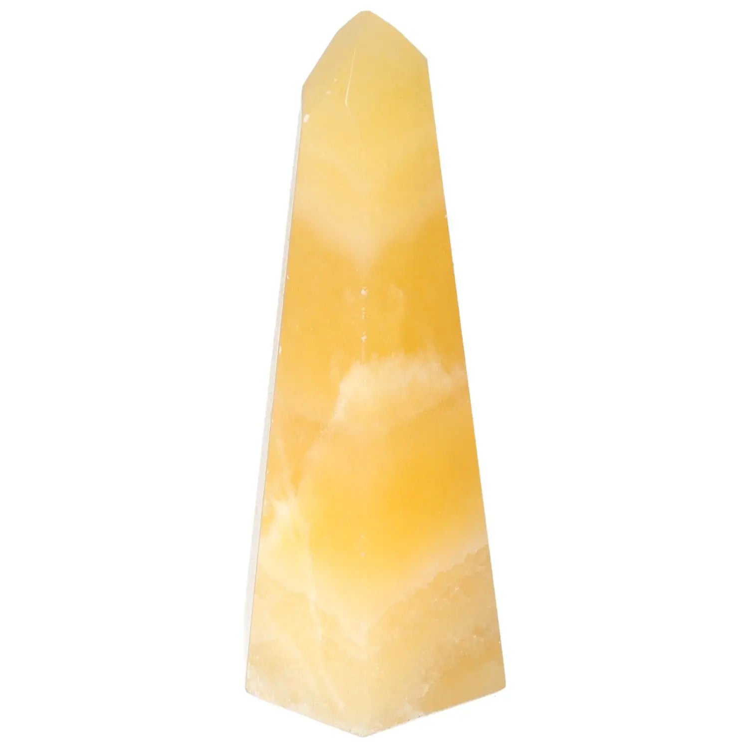 Elegant Mexican Calcite Obelisk crystal from Sylvia Crystals, offering spiritual enhancement and aesthetic beauty.