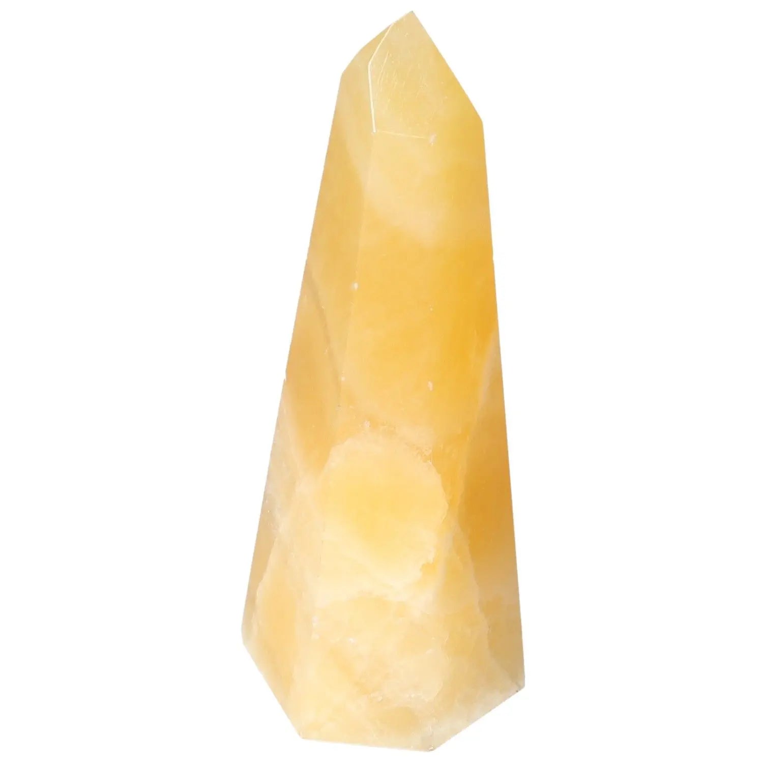 Elegant Mexican Calcite Obelisk from Sylvia Crystals, showcasing aesthetic beauty and spiritual enhancement; perfect for conscious luxury.