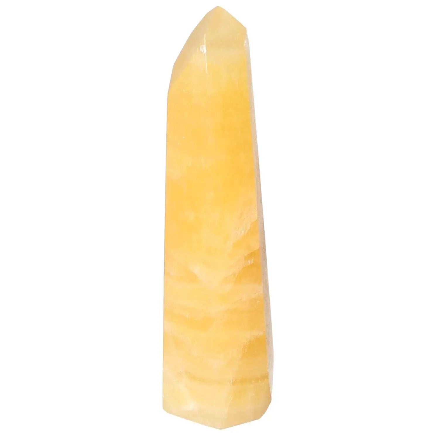 Mexican Calcite Obelisk from Sylvia Crystals, symbolizing motivation and prosperity, ideal for spiritual growth.