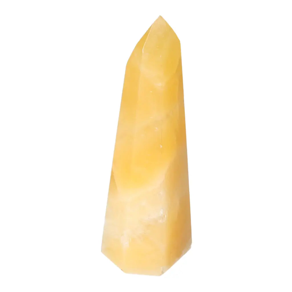 Mexican Calcite Obelisk by Sylvia Crystals, luxury decorative piece with transformative energy for boosting self-confidence.