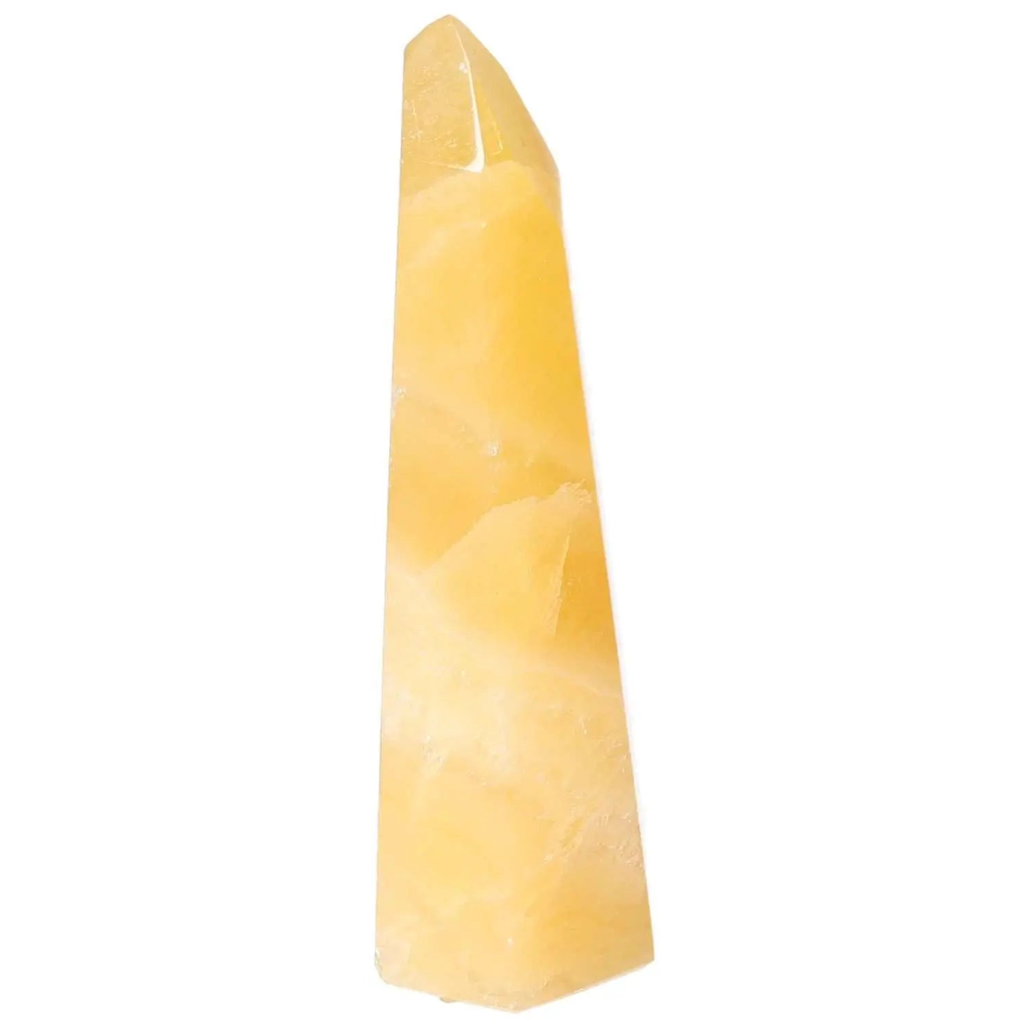 Mexican Calcite Obelisk from Sylvia Crystals, luxury decorative piece boosting self-confidence and spiritual transformation.