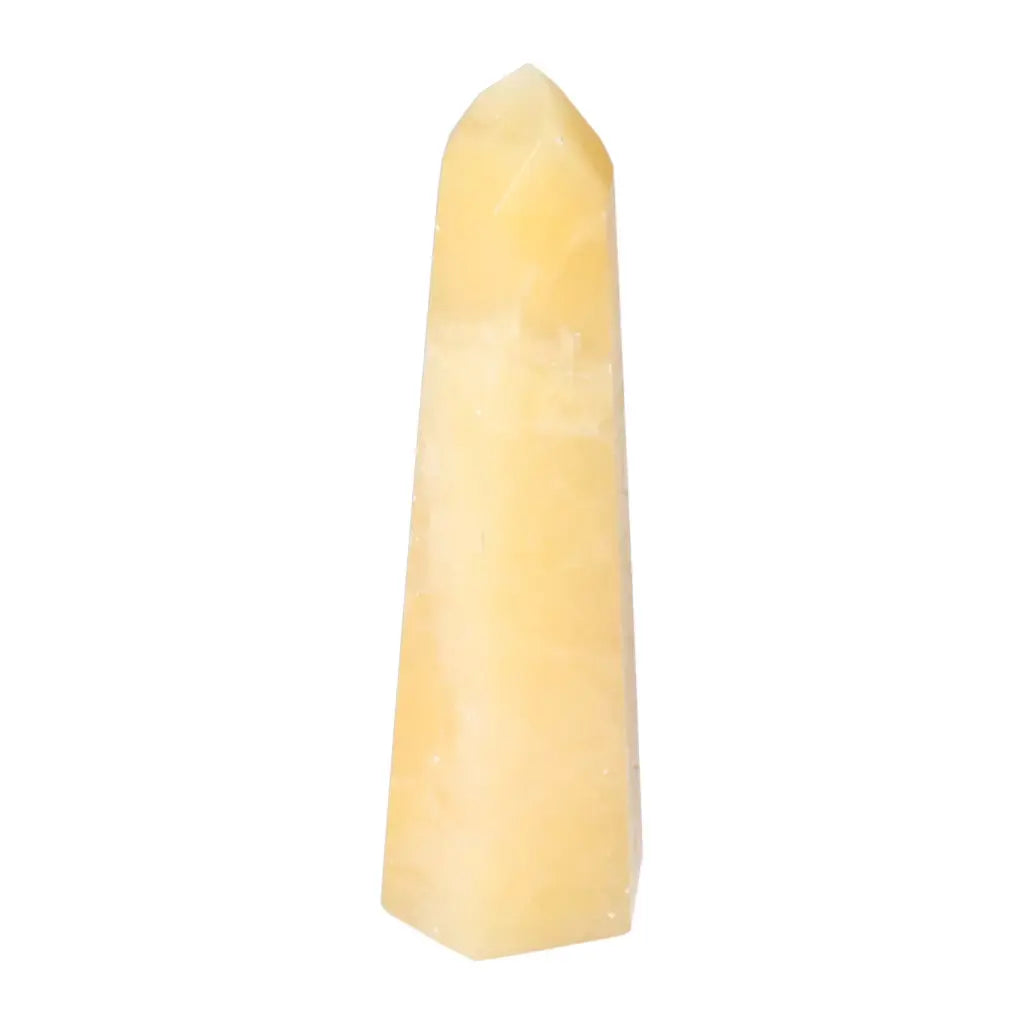 Mexican Calcite Obelisk from Sylvia Crystals, offering elegance and transformative energy for spiritual growth and positivity.
