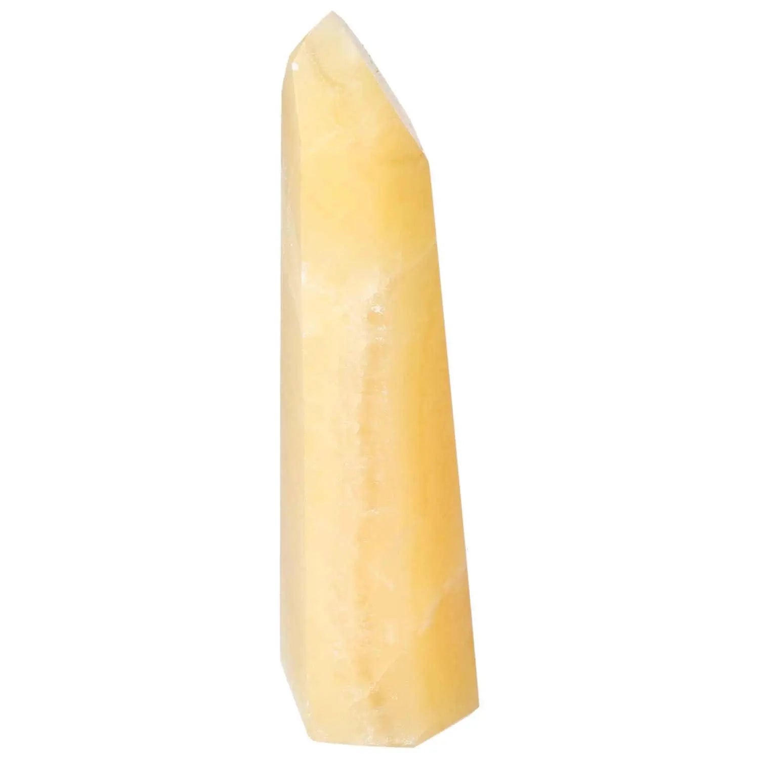 Mexican Calcite Obelisk from Sylvia Crystals, enhancing positivity, confidence, and concentration with elegant spiritual energy.