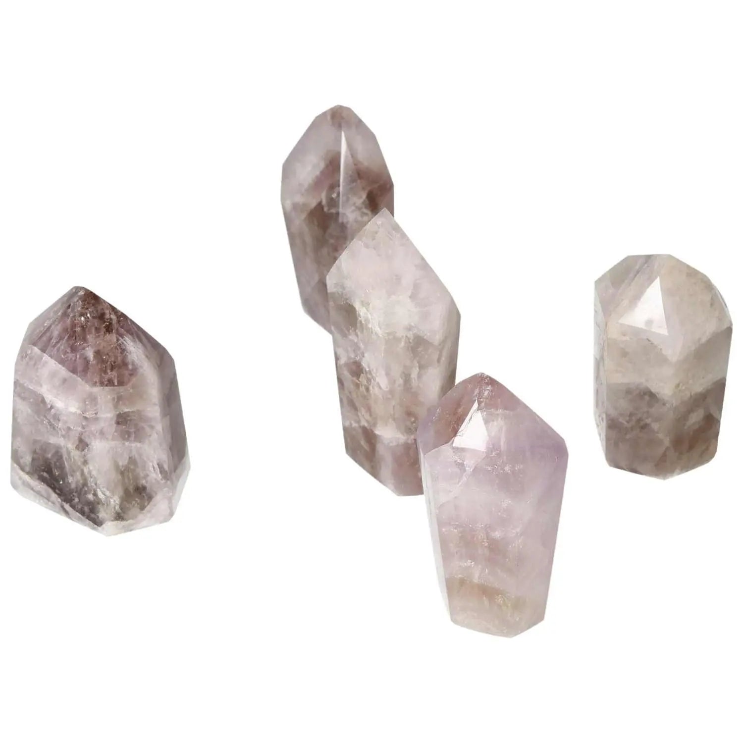 Seven Point Polished Amethyst crystals enhancing tranquility and focus, by Sylvia Crystals. Stress-relief and energy-boosting properties.