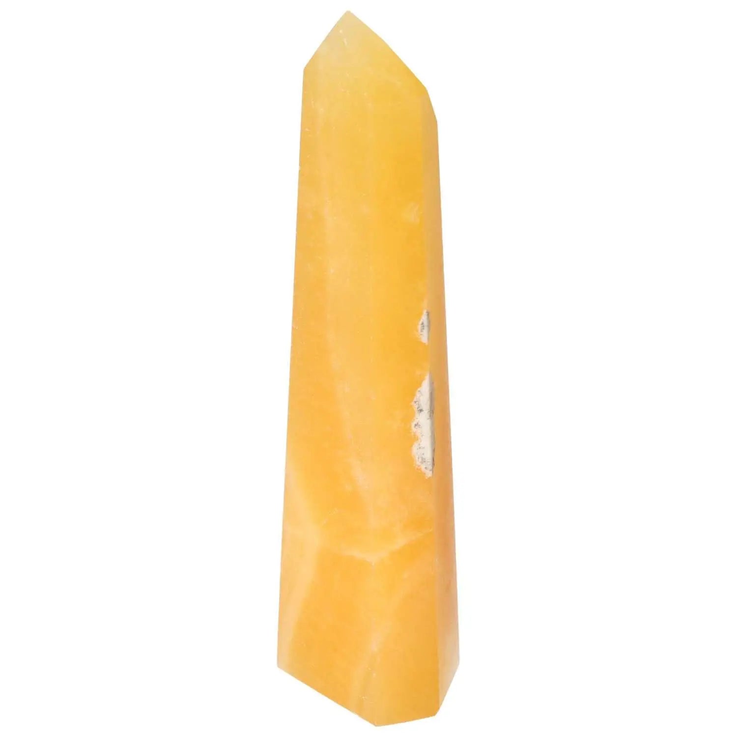 Mexican Calcite Obelisk from Sylvia Crystals, enhancing self-confidence and goal achievement through its transformative energy.