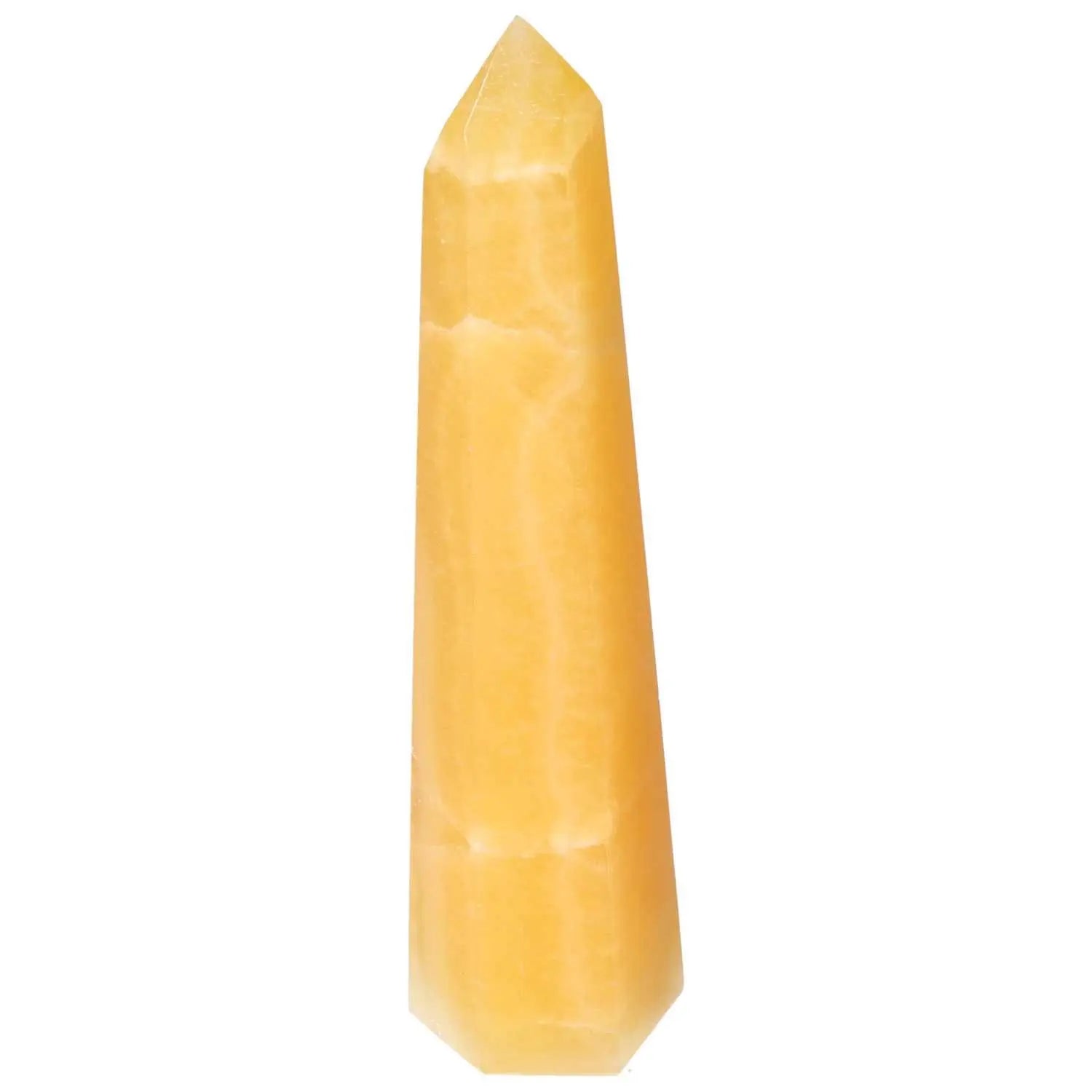 Mexican Calcite Obelisk by Sylvia Crystals, artisan-crafted spiritual tool enhancing self-confidence and space ambiance.