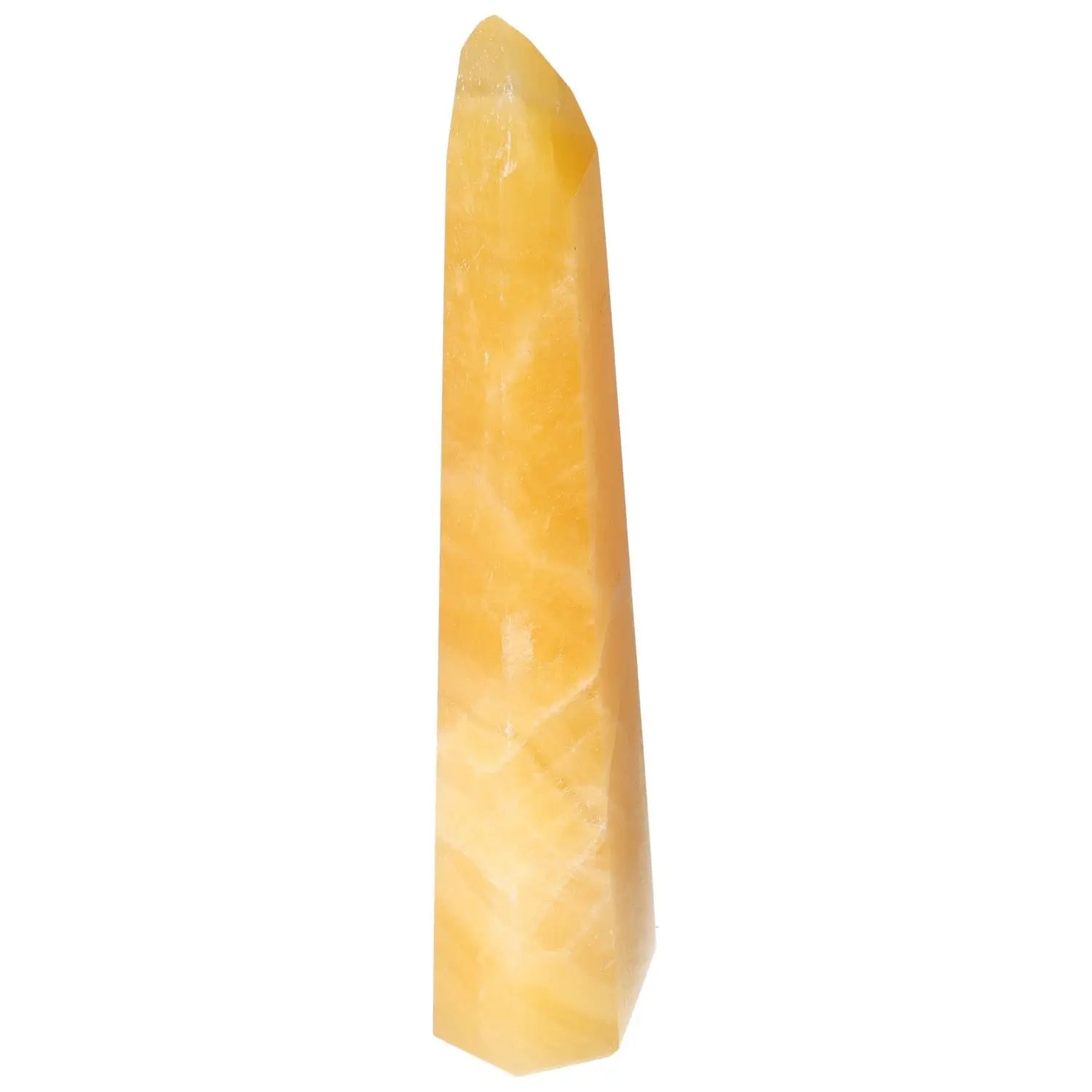Mexican Calcite Obelisk from Sylvia Crystals, a handpicked decor piece for enhancing confidence and achieving goals.