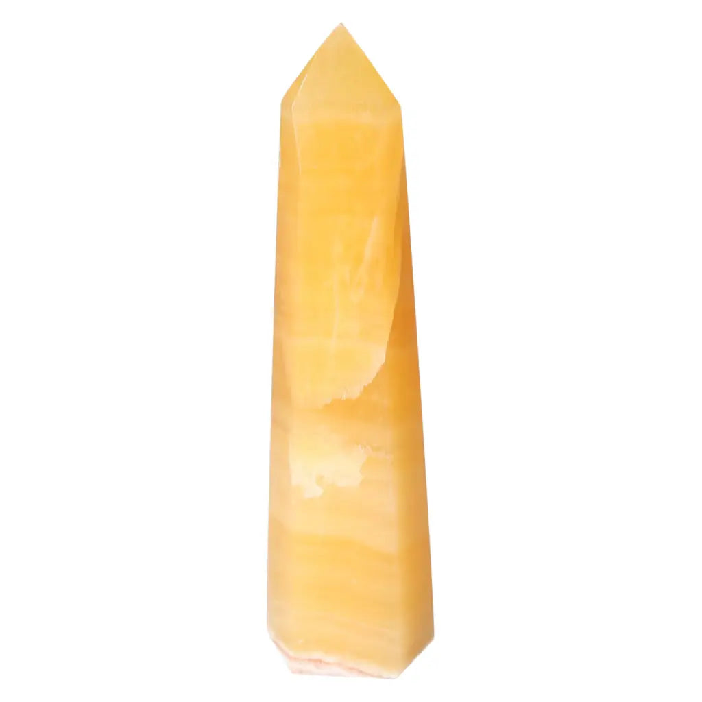 Mexican Calcite Obelisk from Sylvia Crystals, boosting confidence and focus, enhancing decor with positive energy.