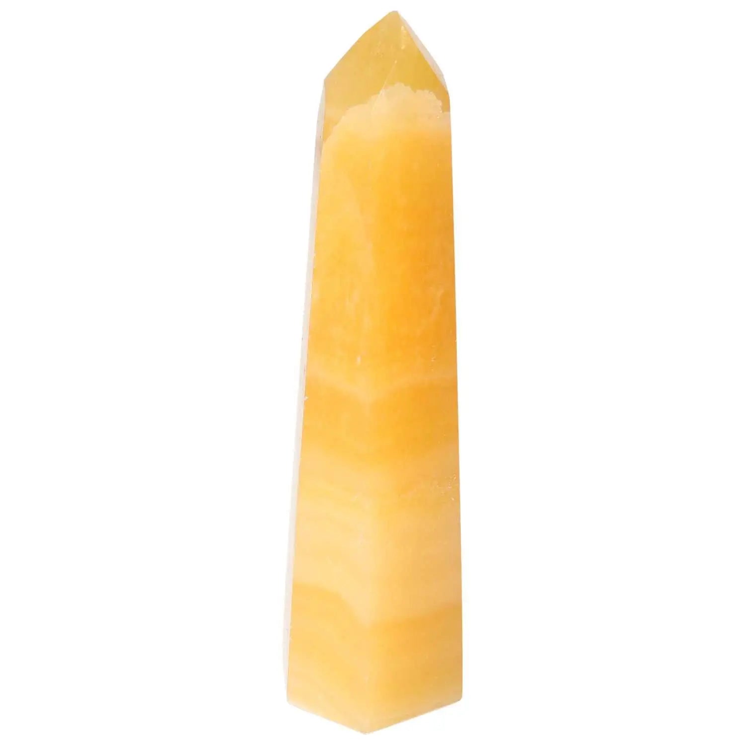 Mexican Calcite Obelisk from Sylvia Crystals, enhancing self-confidence and motivation with positive energy.