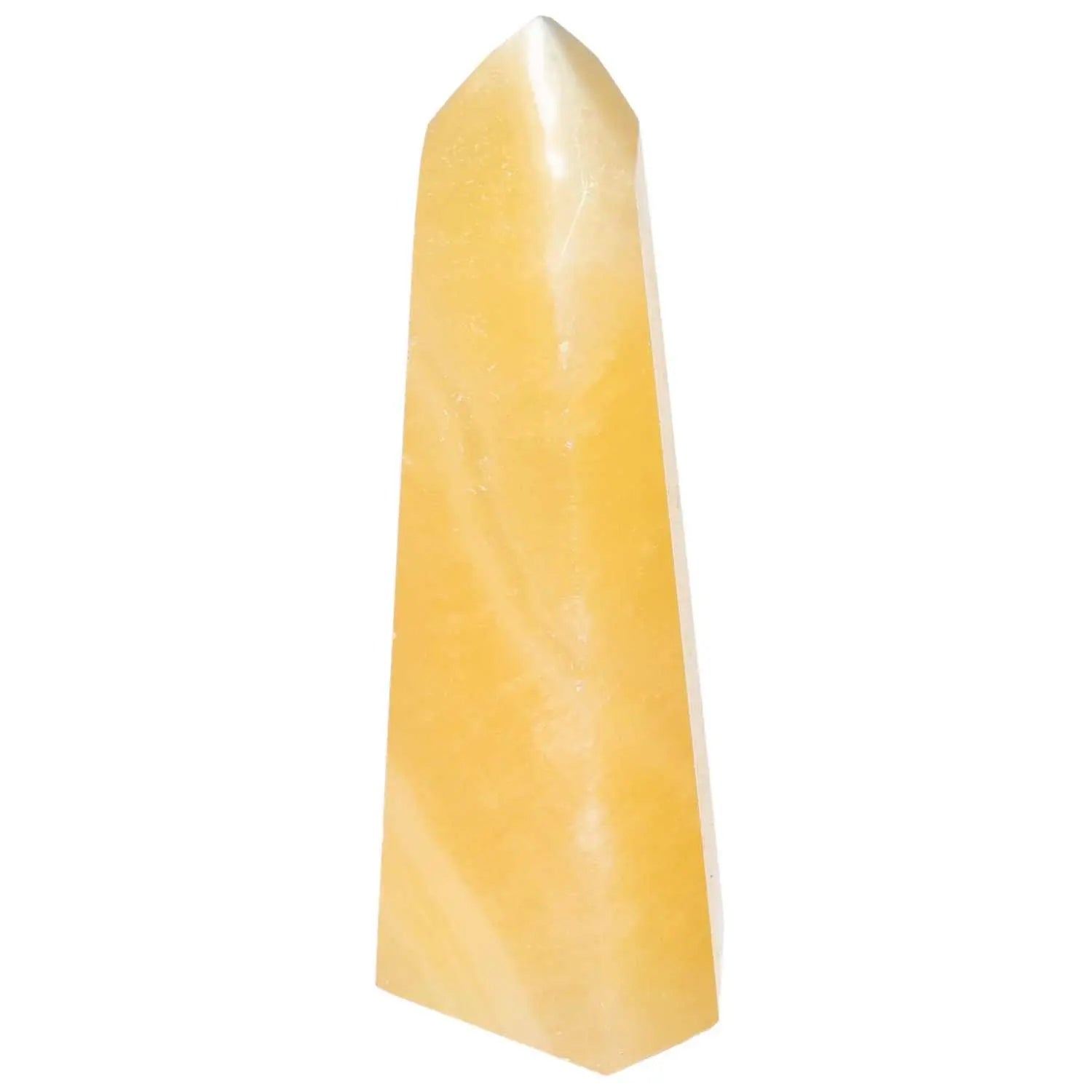 Yellow Mexican Calcite Obelisk from Sylvia Crystals, boosting motivation and energy for your space.