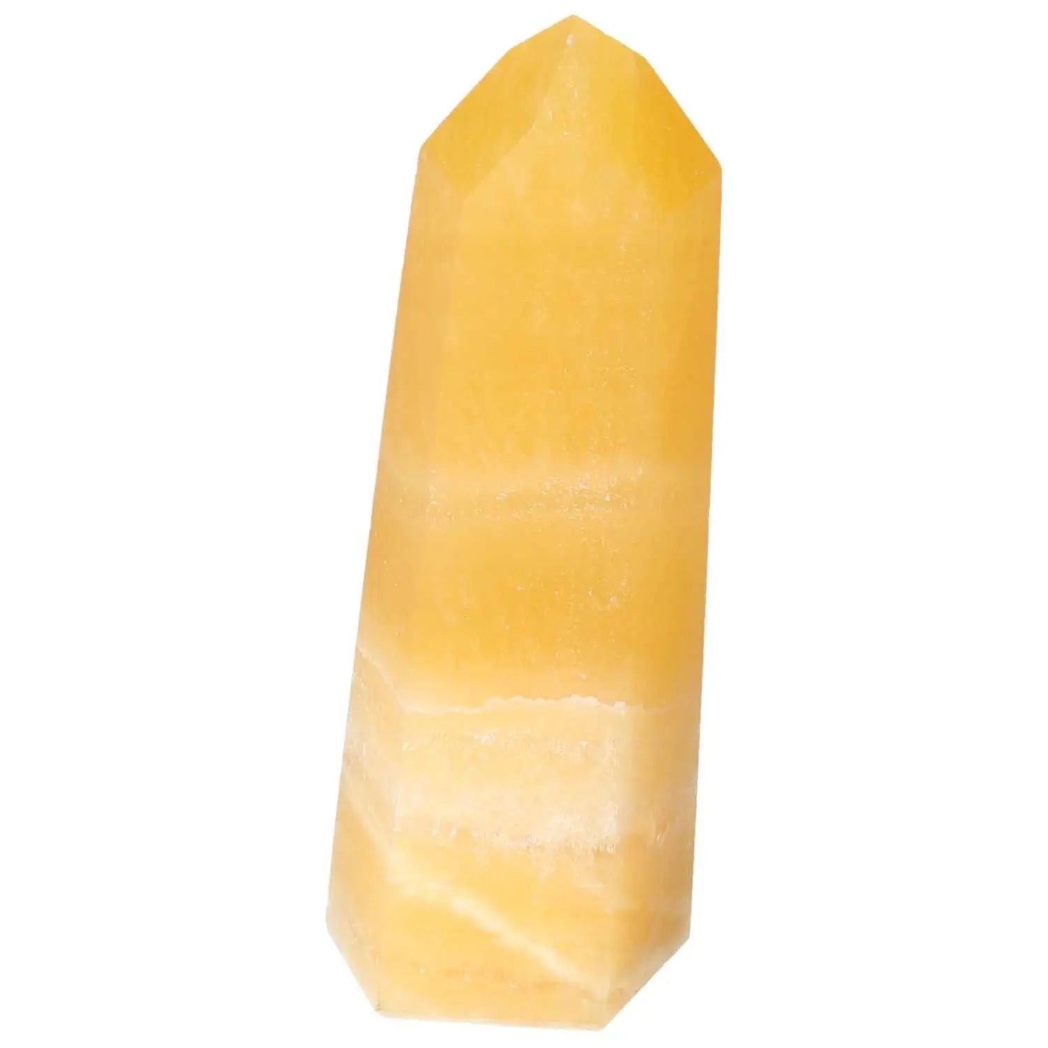 Mexican Calcite Obelisk from Sylvia Crystals, enhancing self-confidence and goal achievement with elegant design.
