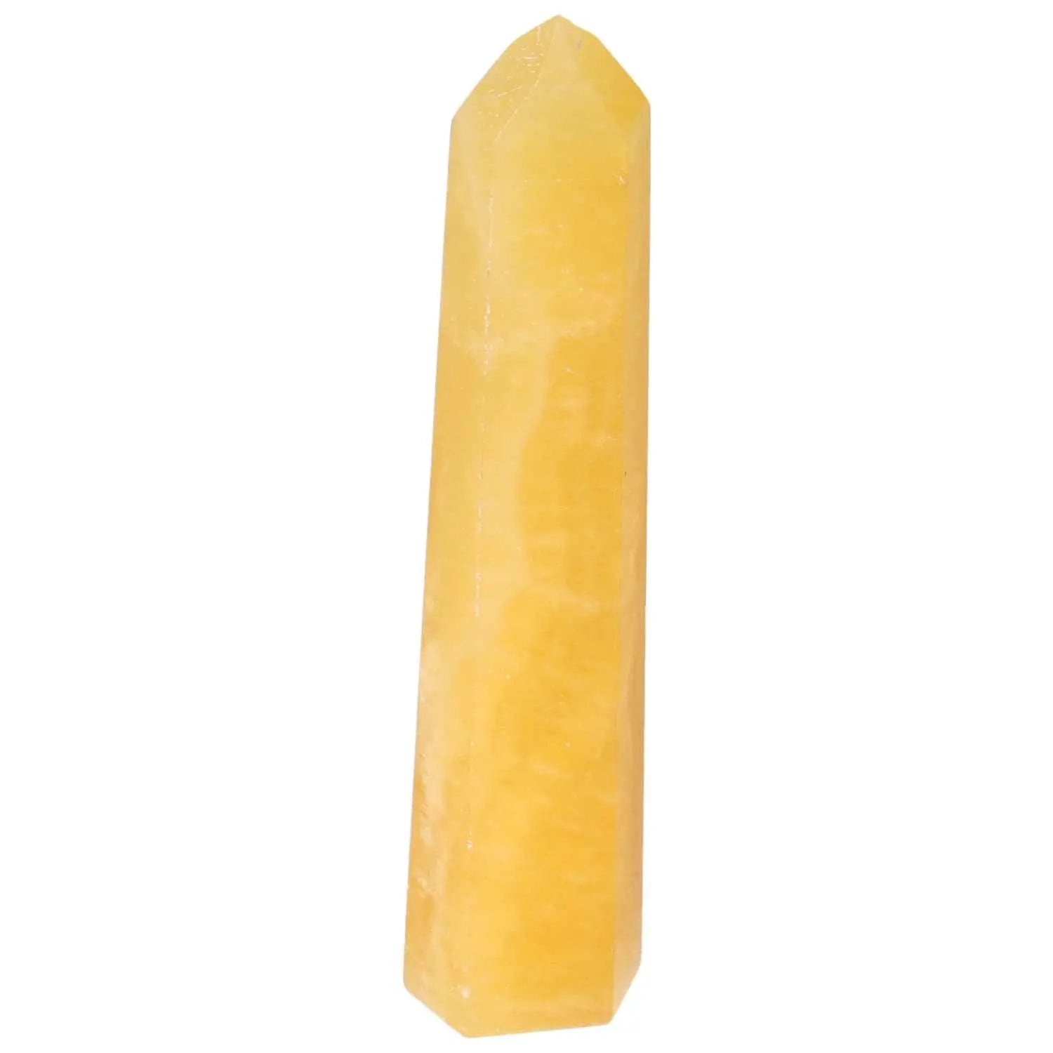 Elegant Mexican Calcite Obelisk by Sylvia Crystals, showcasing premium quality and spiritual significance.