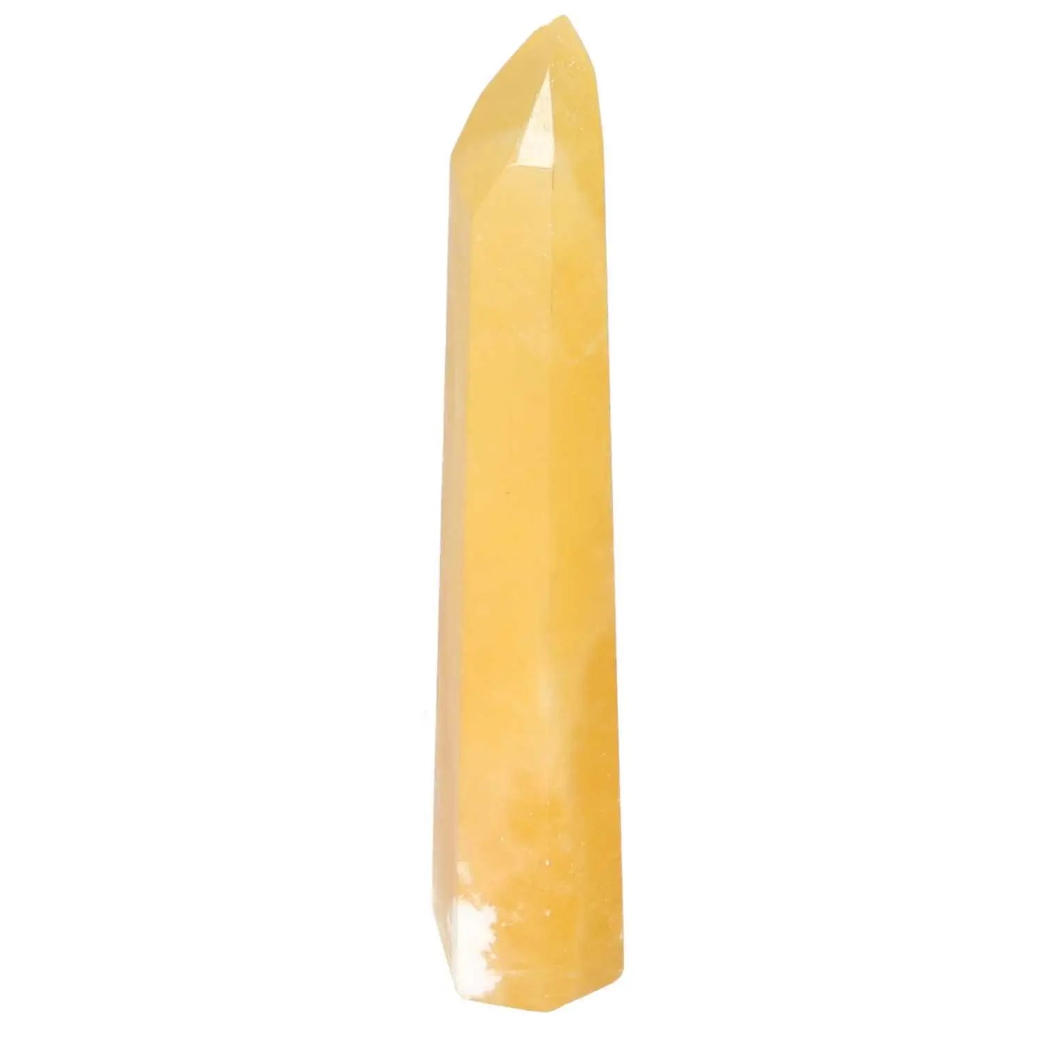 Mexican Calcite Obelisk from Sylvia Crystals, showcasing handpicked elegance and spiritual beauty.