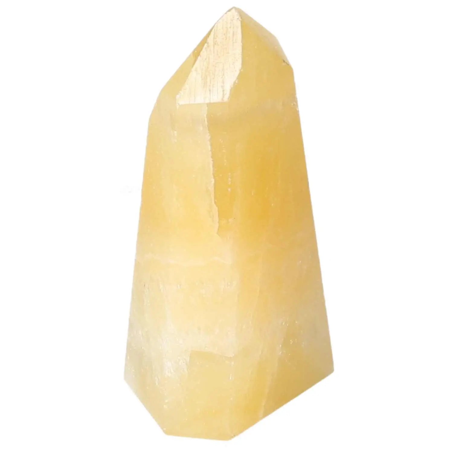 Mexican Calcite Obelisk from Sylvia Crystals, a decorative stone known for enhancing self-confidence and motivation.