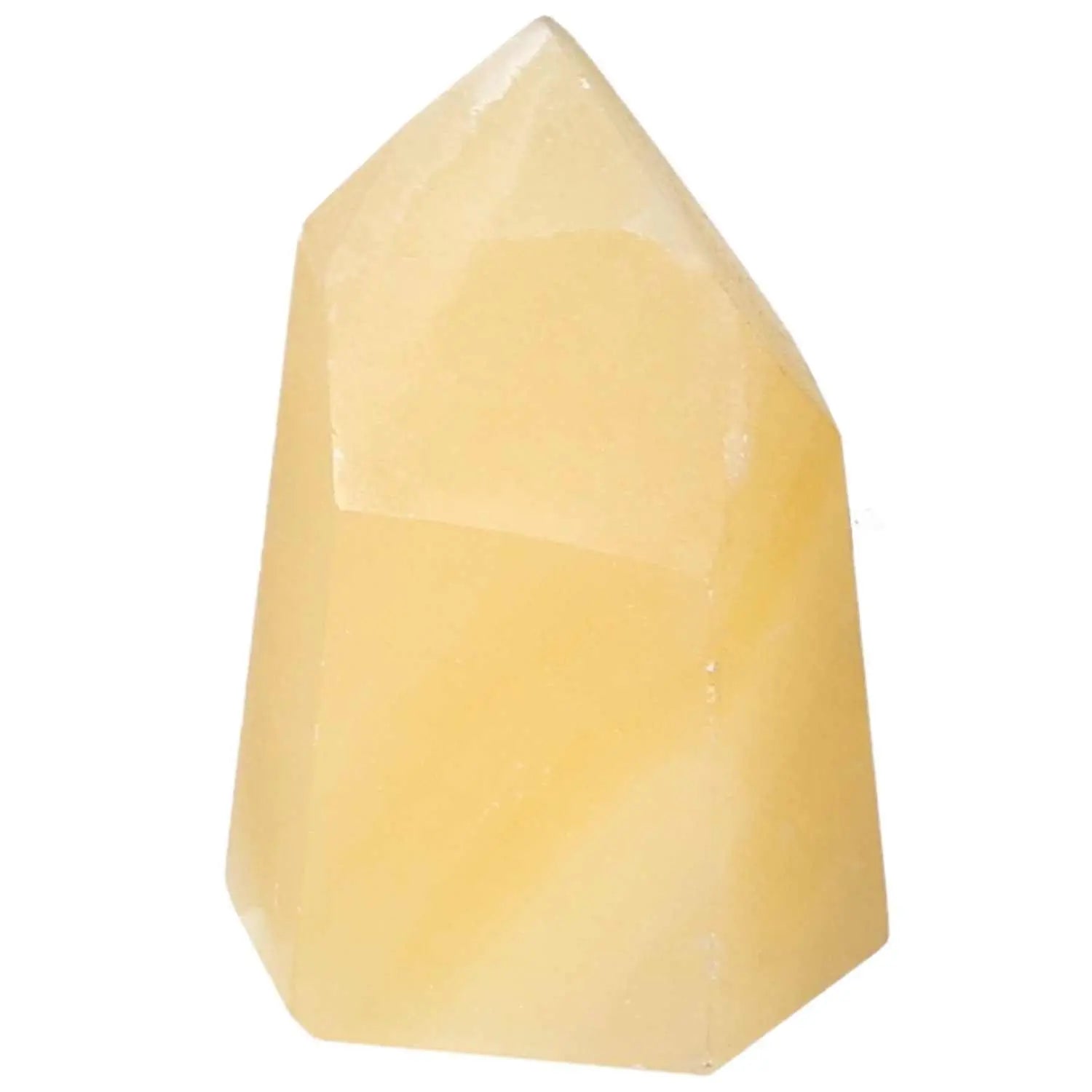 Alt Tag: Mexican Calcite Obelisk from Sylvia Crystals, boosting self-confidence and goal achievement, transformative crystal piece.