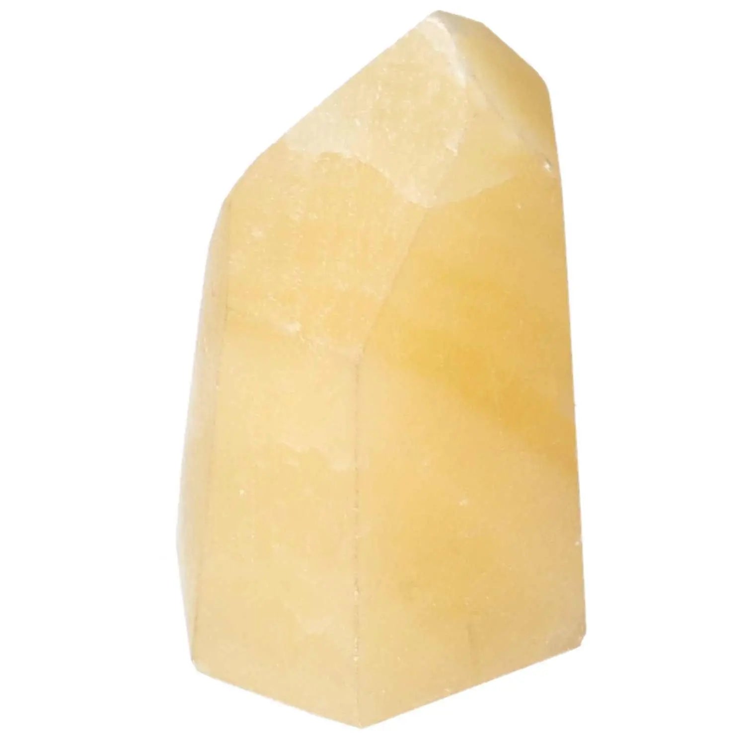 Mexican Calcite Obelisk from Sylvia Crystals, an empowering stone for self-confidence and goal achievement; perfect for personal growth.