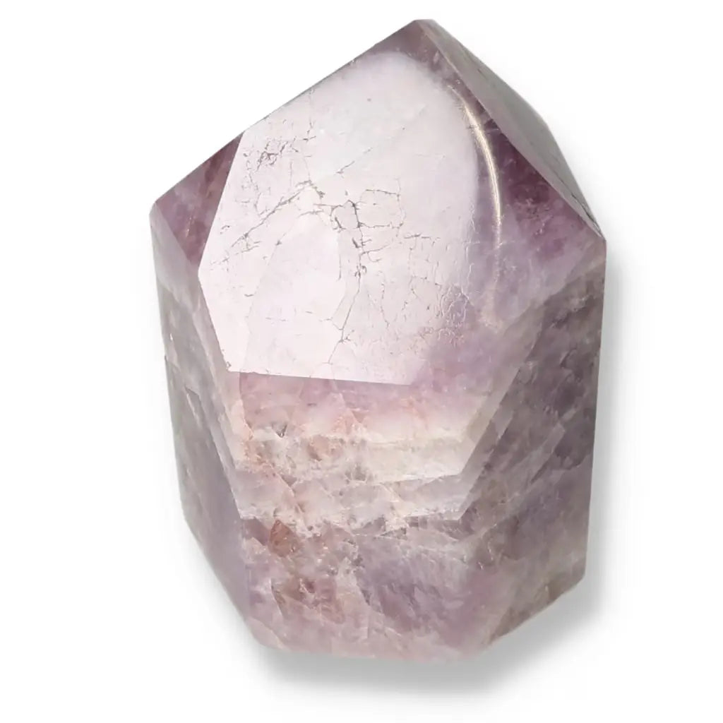 Seven Point Polished Amethyst gemstone enhancing spirituality and emotional stability, Sylvia Crystals product for stress reduction.