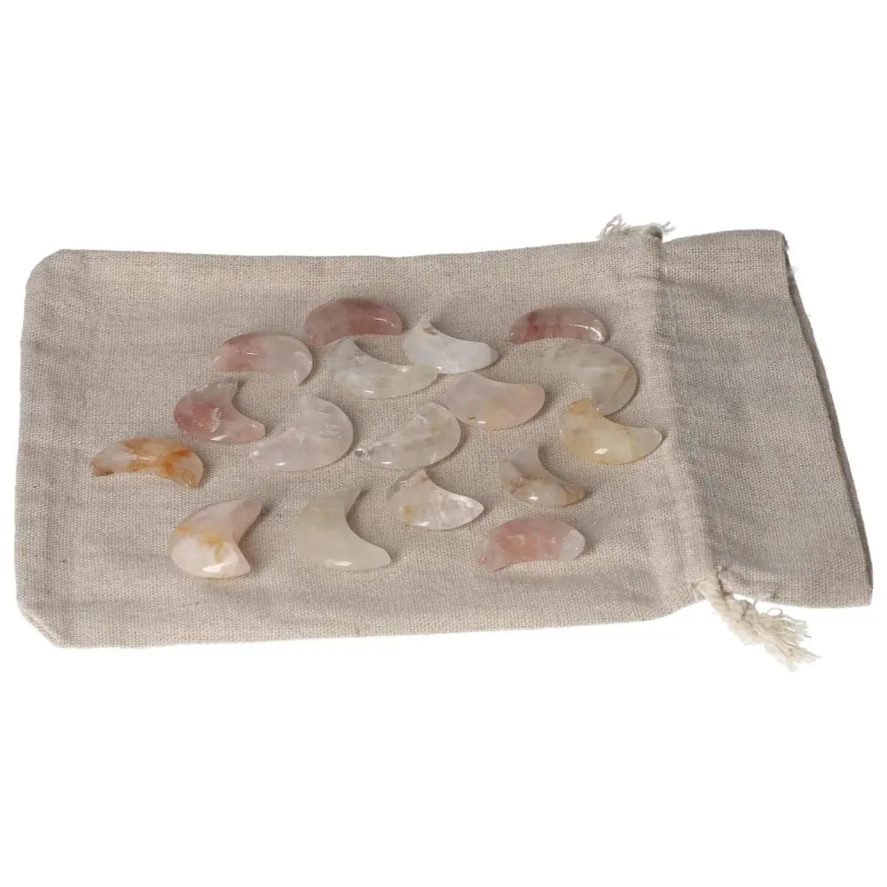 Golden Healer small moon stones in pouch, perfect for healing and spiritual balance, elegant and natural crystal collection.