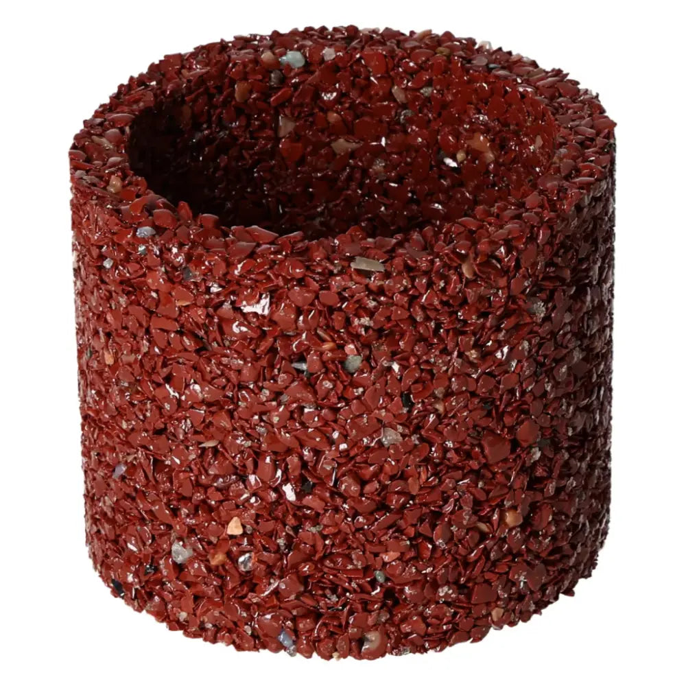 Red Jasper candle holder with striking patterns, showcasing vibrant earthy tones, from Sylvia Crystals collection.