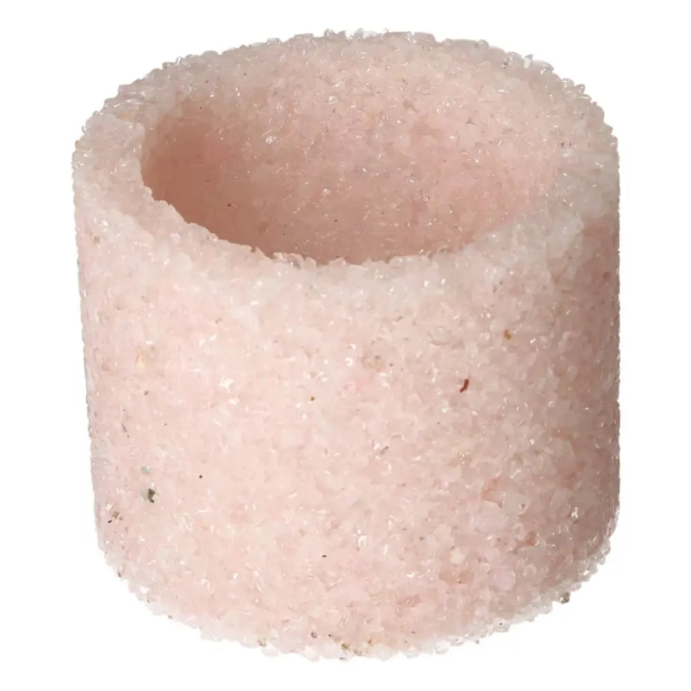 Rose Quartz Candle Holder M by Sylvia Crystals for emotional healing and spiritual elegance; genuine stone crafting.