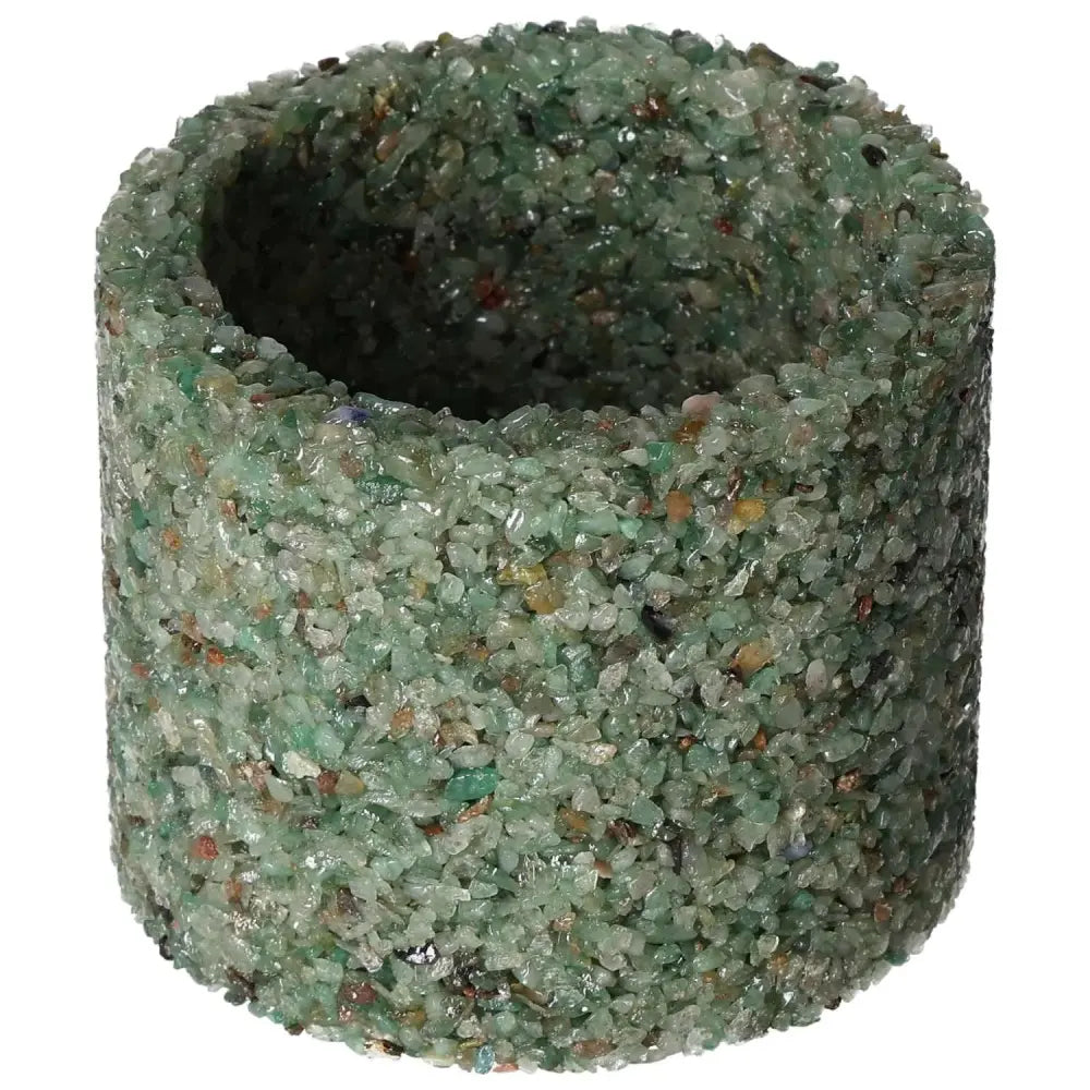 Decorative Candle Holder in Green Quartz, handmade by Sylvia Crystals, showcasing a sleek and elegant design for any space.