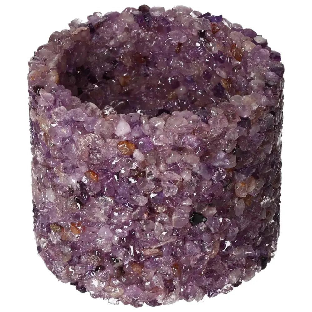 Amethyst candle holder by Sylvia Crystals, enhancing spaces with elegance and stress-reducing properties, decorative pot cover