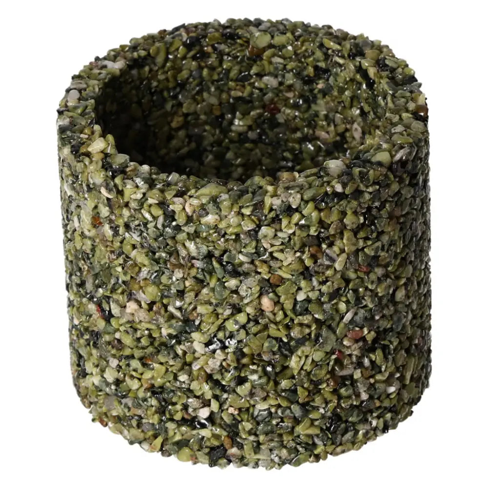 Jadeite candle holder by Sylvia Crystals featuring luxurious green gemstones, symbolizes power and fortune.