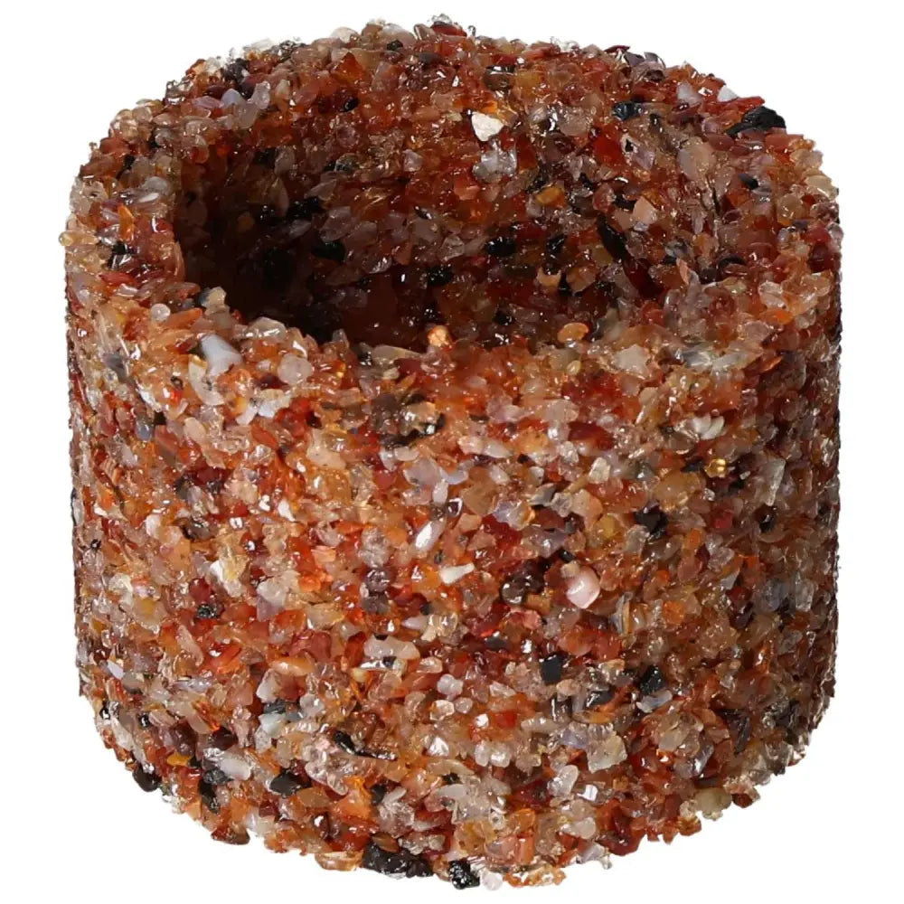 Luxurious Candle Holder Cornelian S by Sylvia Crystals, embellished with vibrant cornelian stones, exuding elegance and spiritual energy.