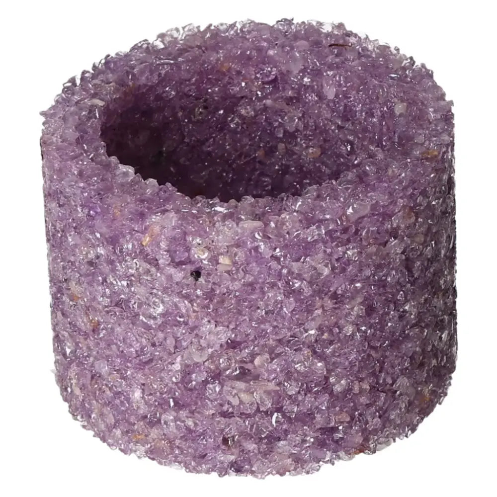 Amethyst candle holder showcasing premium craftsmanship and luxury from Sylvia Crystals, enhancing tranquility and spiritual harmony.