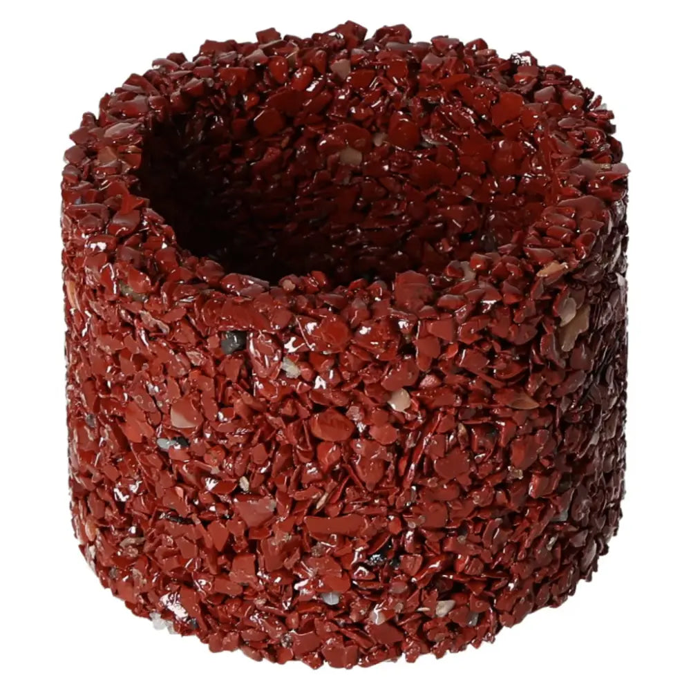 Luxury Candle Holder in Red Jasper featuring earthy hues from Sylvia Crystals, offers protection and elegance to any space.