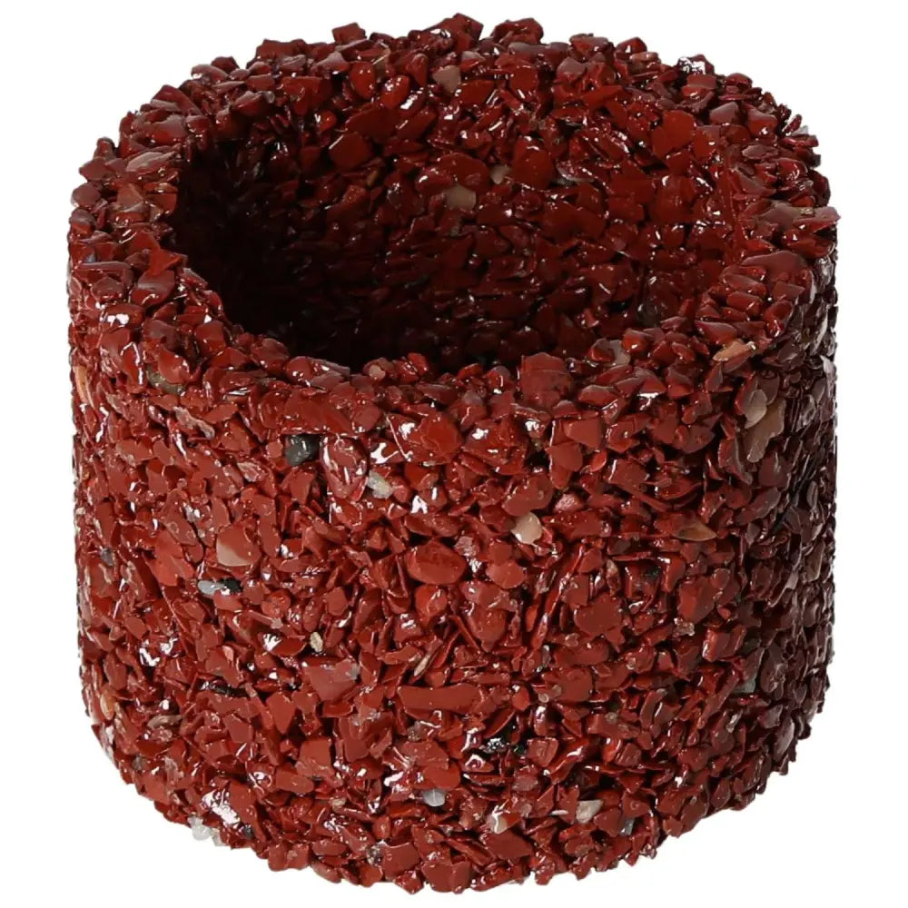 Decorative red jasper pot cover with textured surface, showcasing luxury and earth tones in a cylindrical design.