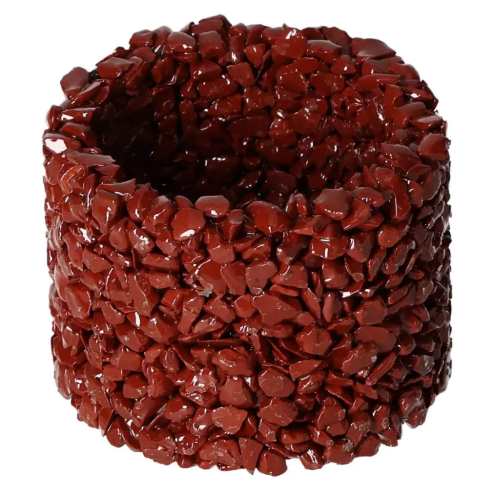 Red Jasper candle holder from Sylvia Crystals, luxurious handpicked design highlighting natural earthy tones and elegant patterns.