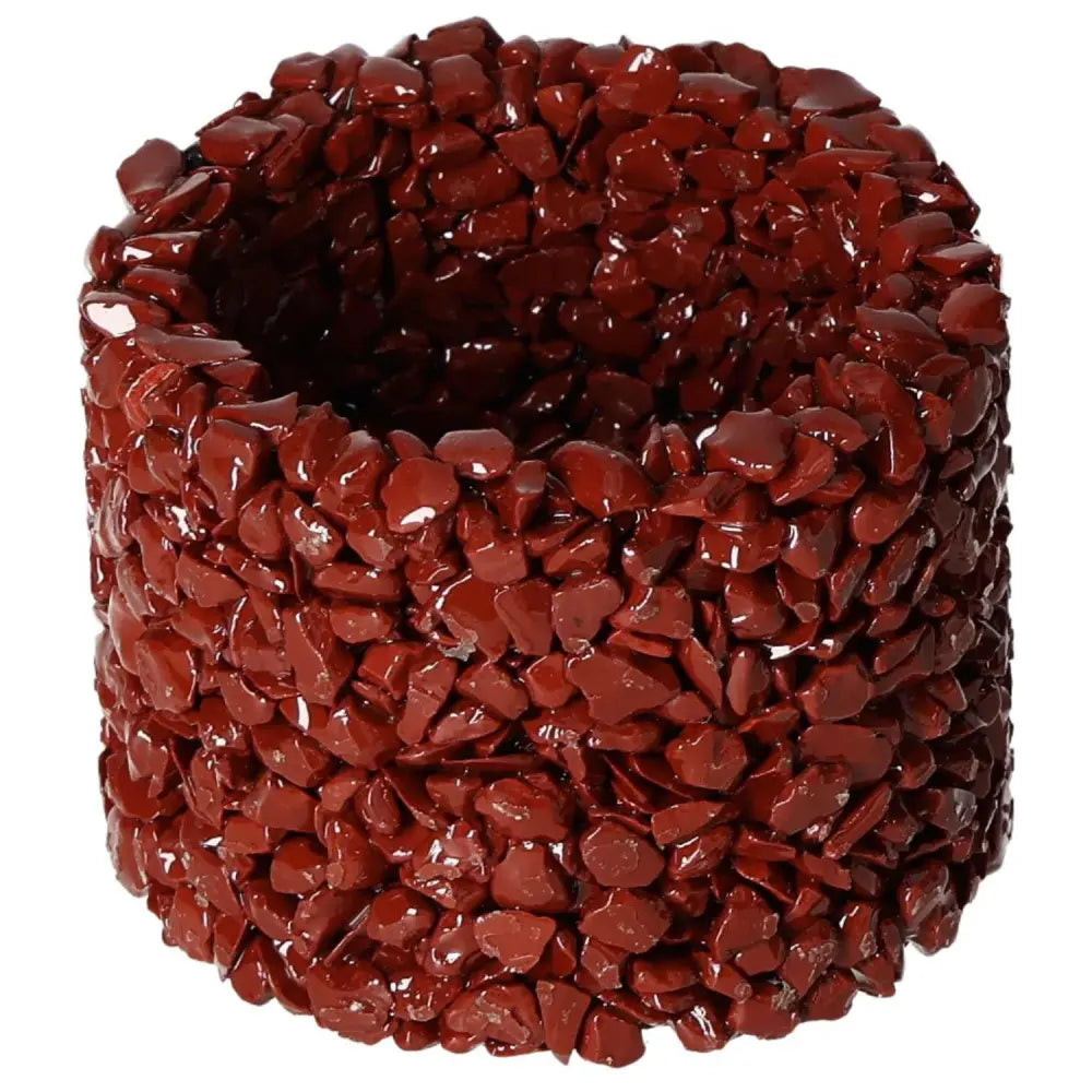 Decorative pot cover made of natural Red Jasper stones, showcasing rich earthy tones and unique patterns, by Sylvia Crystals.