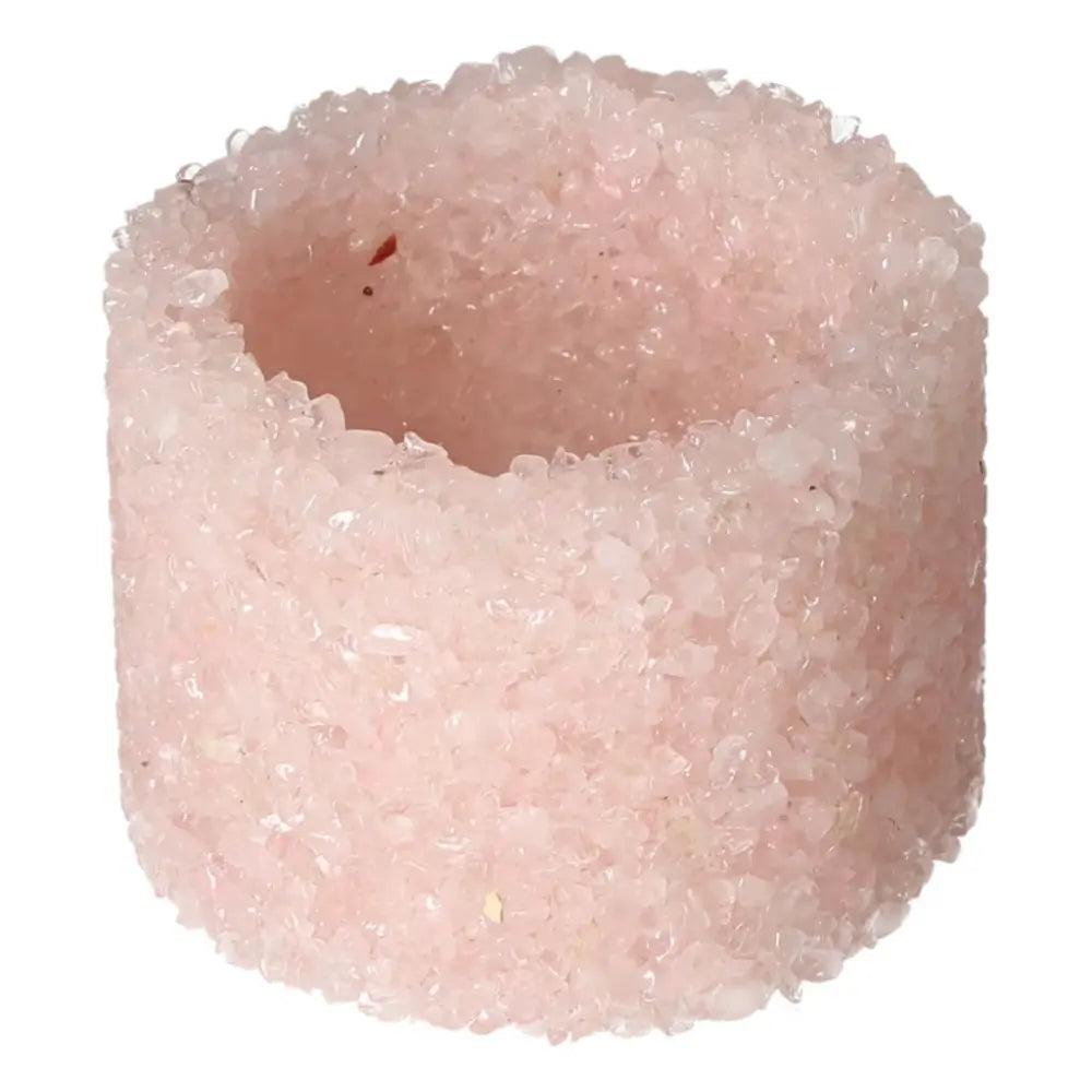 Rose Quartz candle holder by Sylvia Crystals, offering elegance and soothing energy, promoting love and emotional healing.
