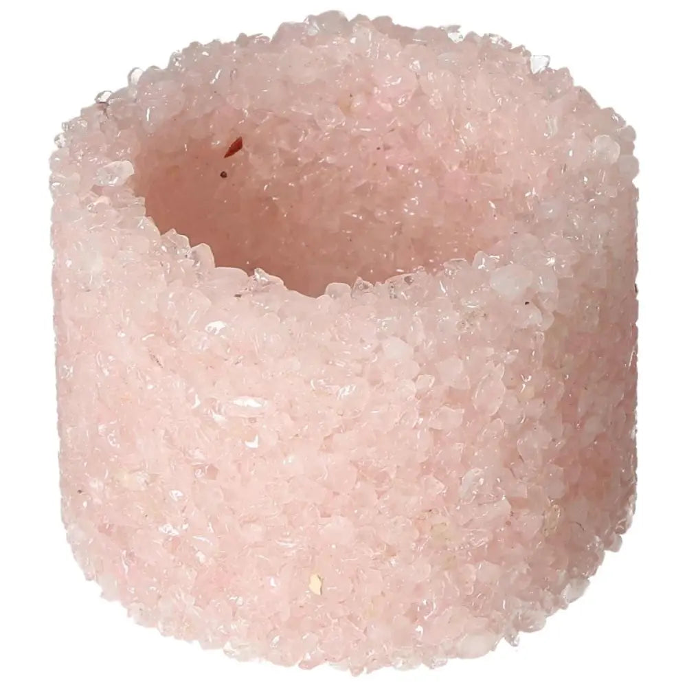 Rose Quartz Candle Holder by Sylvia Crystals, handcrafted for elegance and spiritual healing, perfect for enhancing any decor.