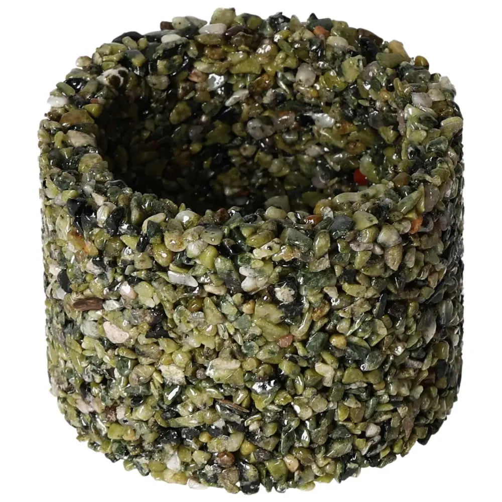 Elegant jadeite candle holder by Sylvia Crystals, symbolizing power and fortune with its unique green gemstone design.