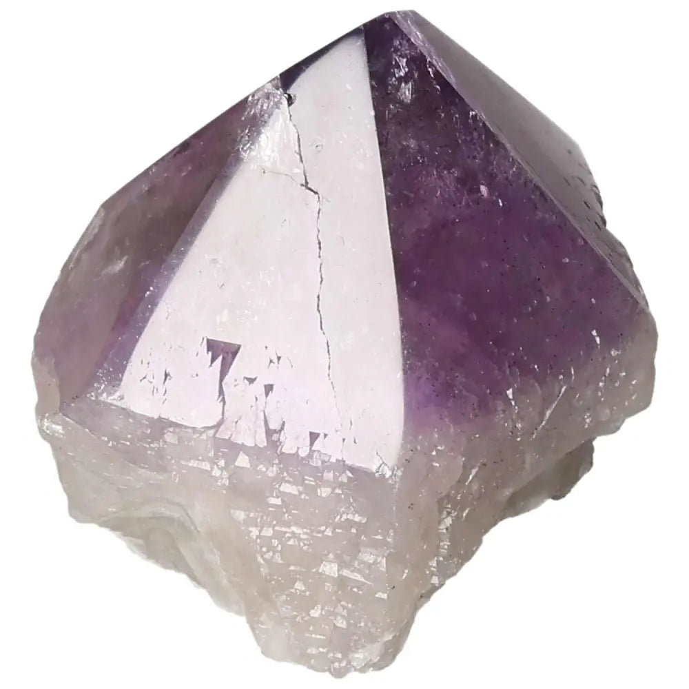 Polished Point Amethyst by Sylvia Crystals, known for its spiritual significance, stress reduction, and energy boosting properties.