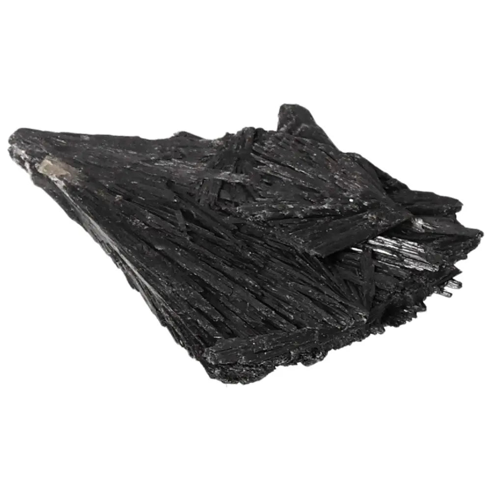 Black Kyanite crystal from Sylvia Crystals, perfect for meditation and conflict resolution, promoting clarity and harmony in life.